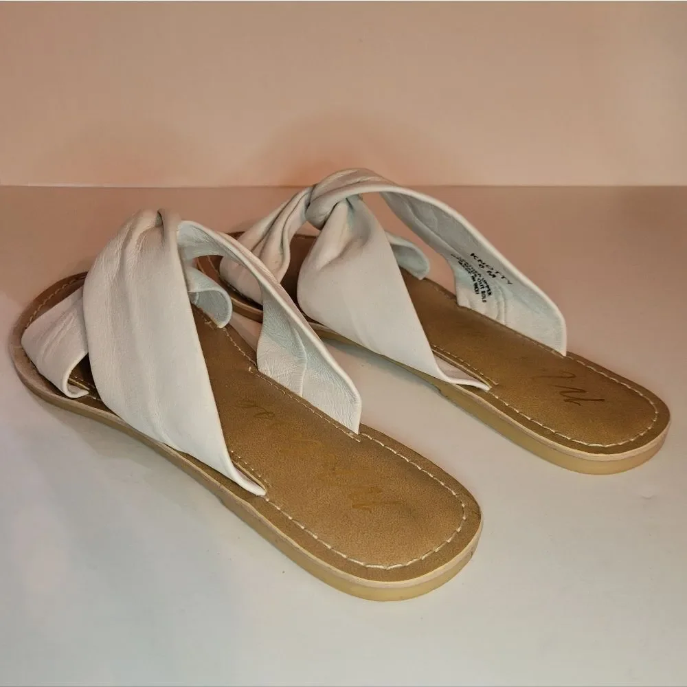 Matisse for Anthropologie White Leather Knotty Slide Flat Sandals